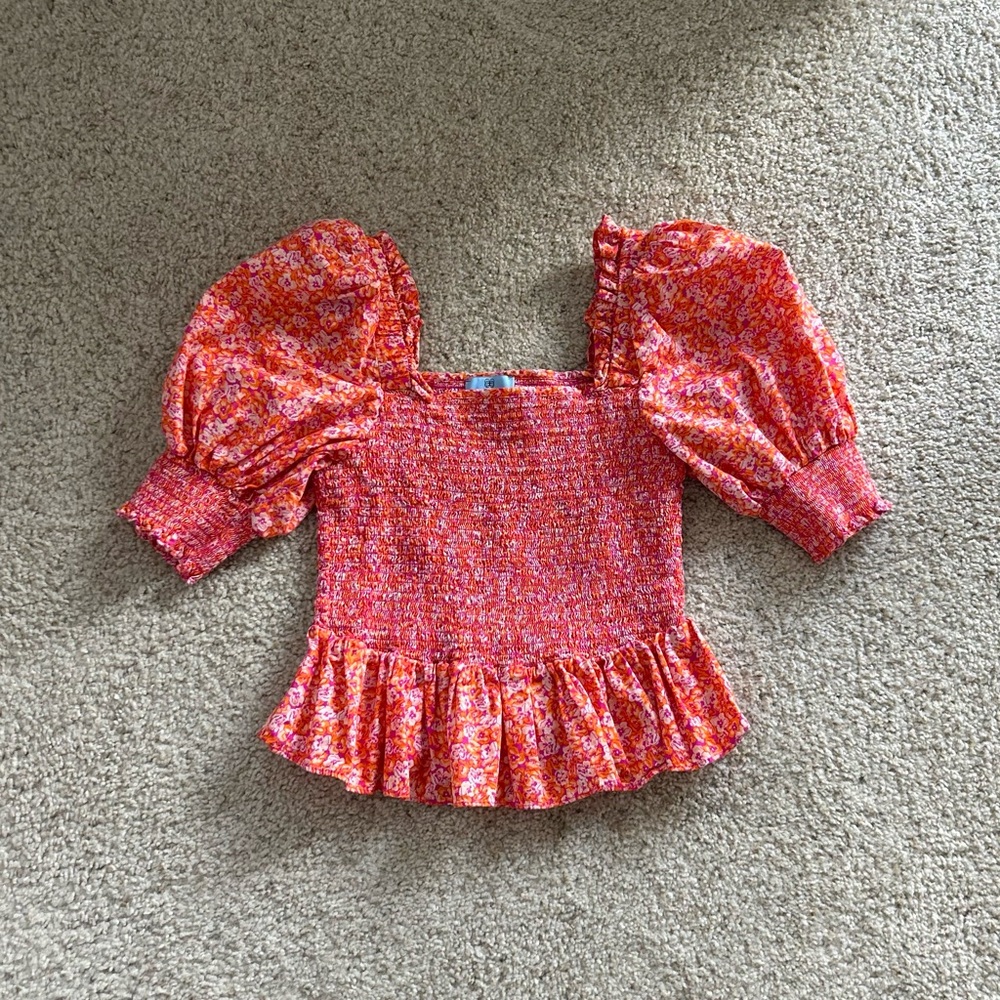 Cece Puff Sleeve Floral Short Sleeve